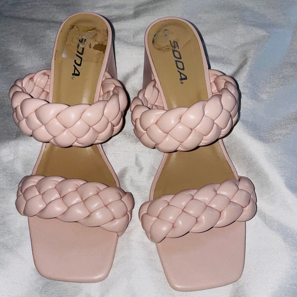 Soda Women Block Heel Sandals‎ - Women's Size 10 - Pink Double Braided Straps